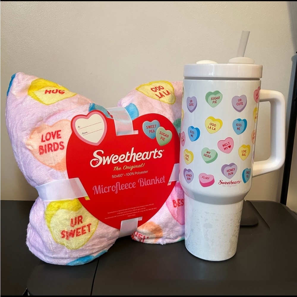 Sweethearts Conversation Hearts Valentines Tumbler & Throw Blanket Bundle Set